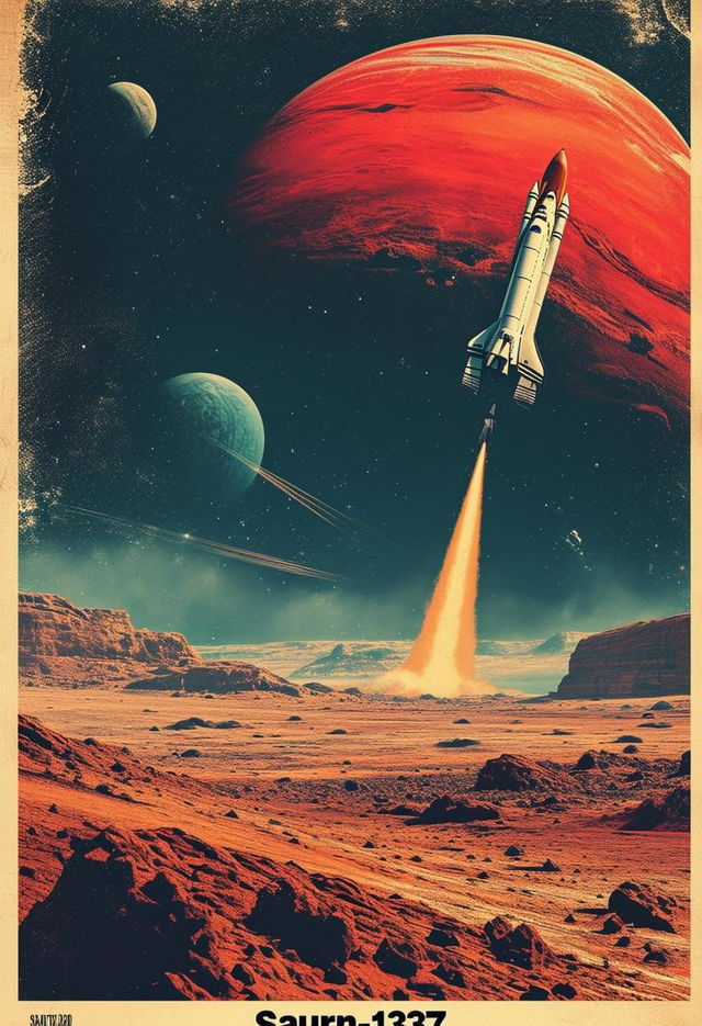 Retro sci-fi book cover featuring a vintage human space shuttle approaching a post-apocalyptic alien planet