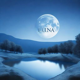 Create a landscape image with a blue moon and the word 'Luna' incorporated into the scene