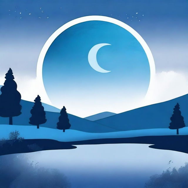 Create a landscape image with a blue moon and the word 'Luna' incorporated into the scene