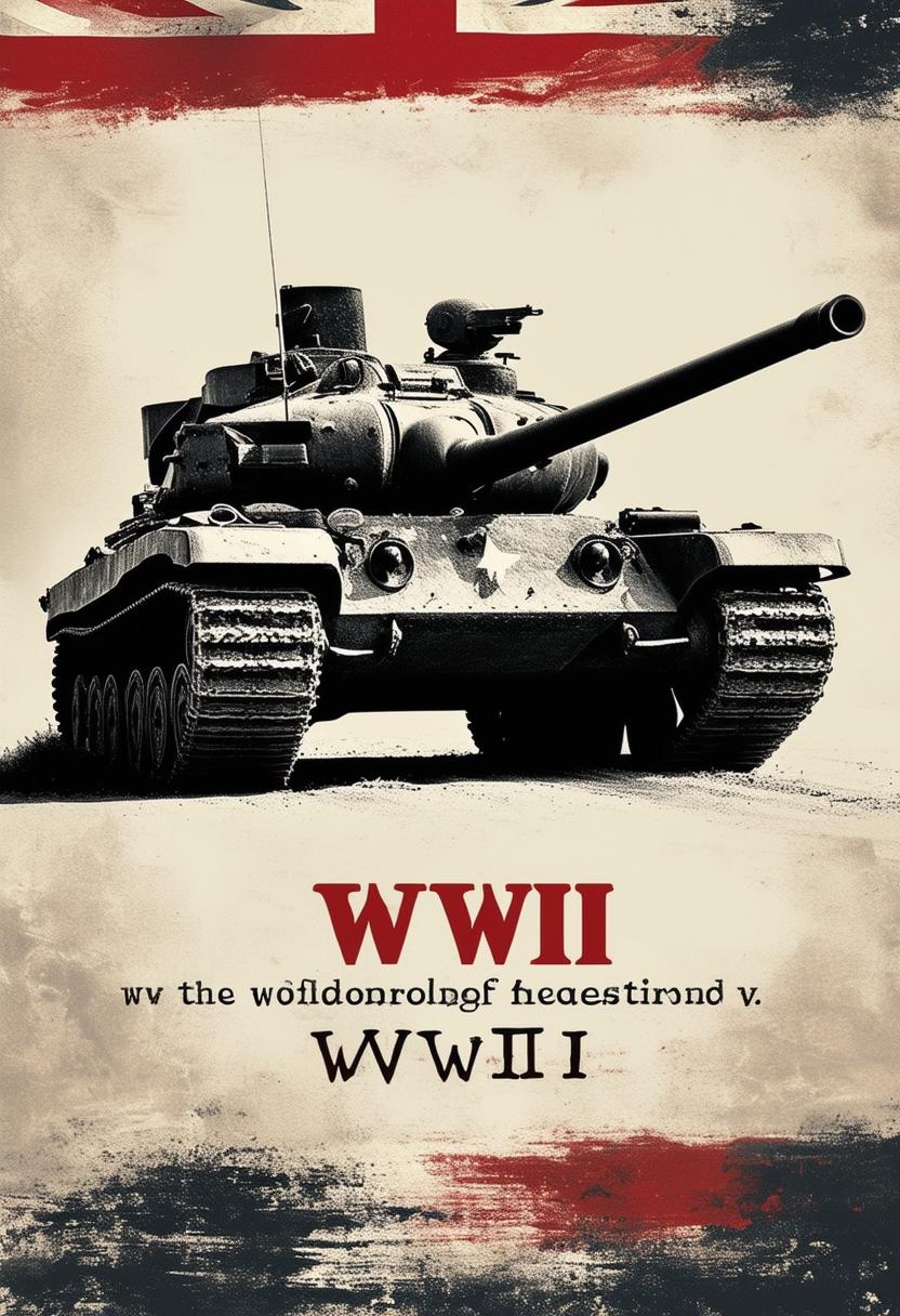 A historical book cover design for 'WWII', featuring a grainy black and white photo of a German tank.