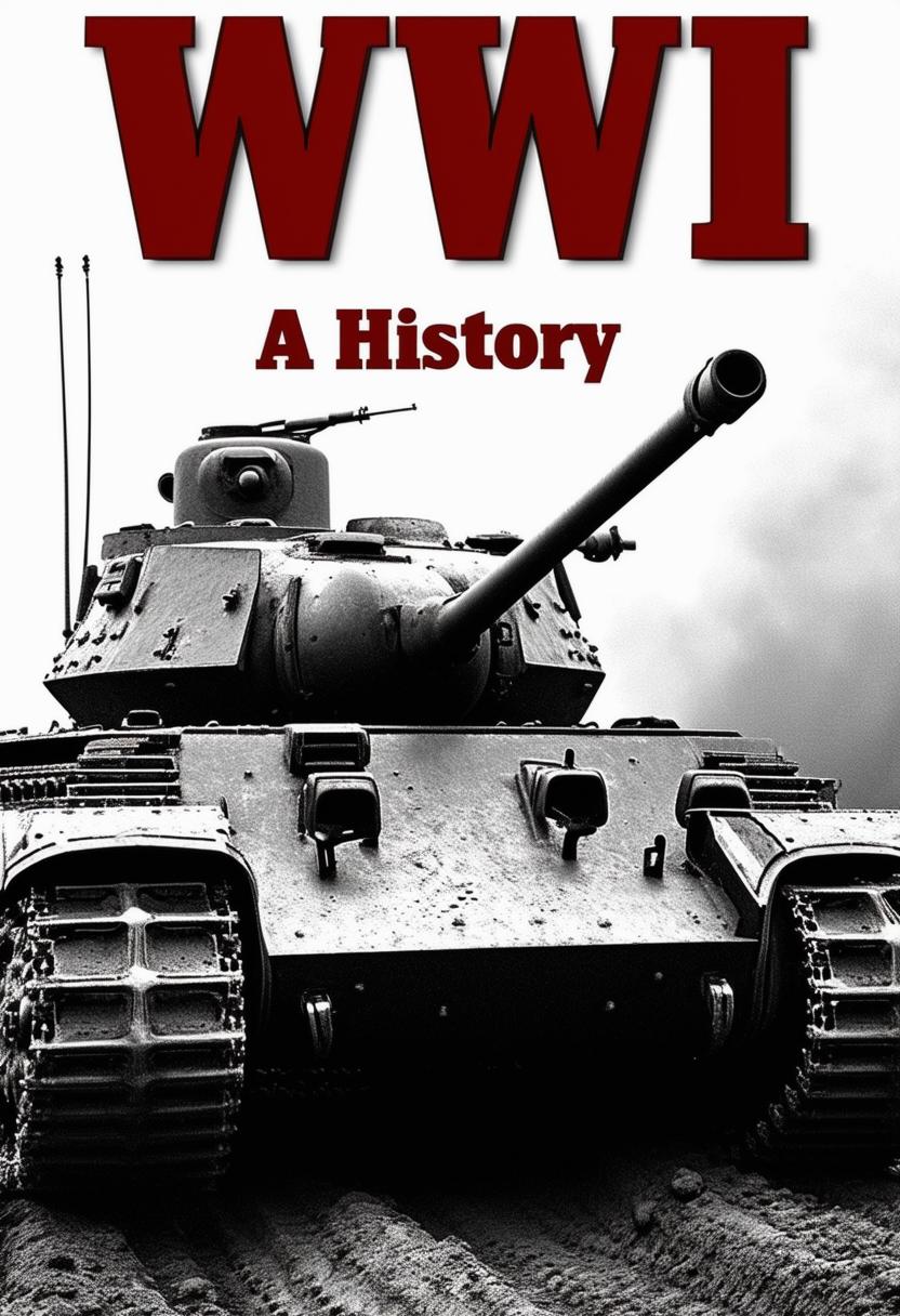 A historical book cover titled 'WWII: A History', featuring a grainy black and white photo of a German tank.