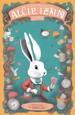 Create a children's book cover inspired by Alice in Wonderland