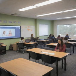 Dynamic interior scenes of BCA classrooms. Students collaboratively learning and actively engaging with cutting-edge technology.