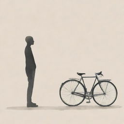 A minimalist sketch portraying a faceless man leaning against his bike, engaged in conversation with a faceless woman standing nearby.