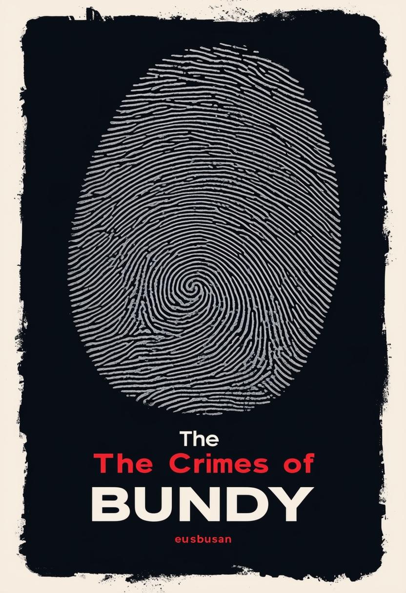 A black book cover featuring a close-up grey fingerprint with the title 'The Crimes of Bundy'