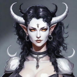 Create an image of a white-skinned Aasimar Tiefling hybrid