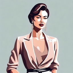 Artistic representation of a confident woman posing in a classy and fashionable outfit, maintaining a sense of elegance and sophistication