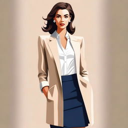 Artistic representation of a confident woman posing in a classy and fashionable outfit, maintaining a sense of elegance and sophistication