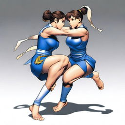 Chun Li from Street Fighter performing a headscissors move