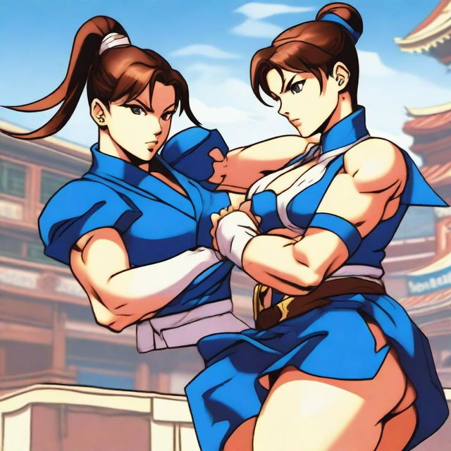 Chun Li from Street Fighter performing a headscissors move