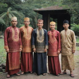 Teuku Umar and his companions in a historical setting, dressed in traditional Indonesian attire.