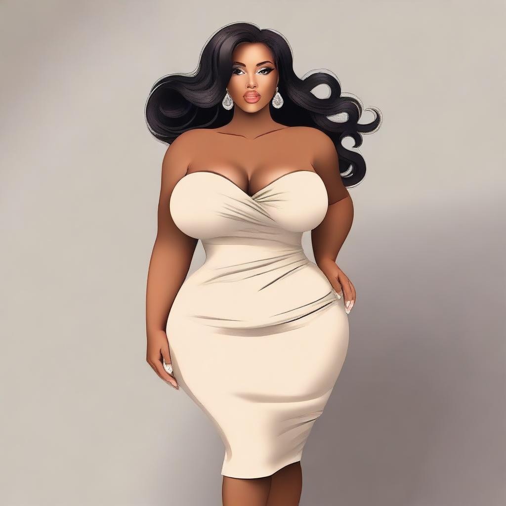 Create an image of a curvy woman emphasizing her confidence and elegance