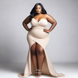 Create an image of a curvy woman emphasizing her confidence and elegance