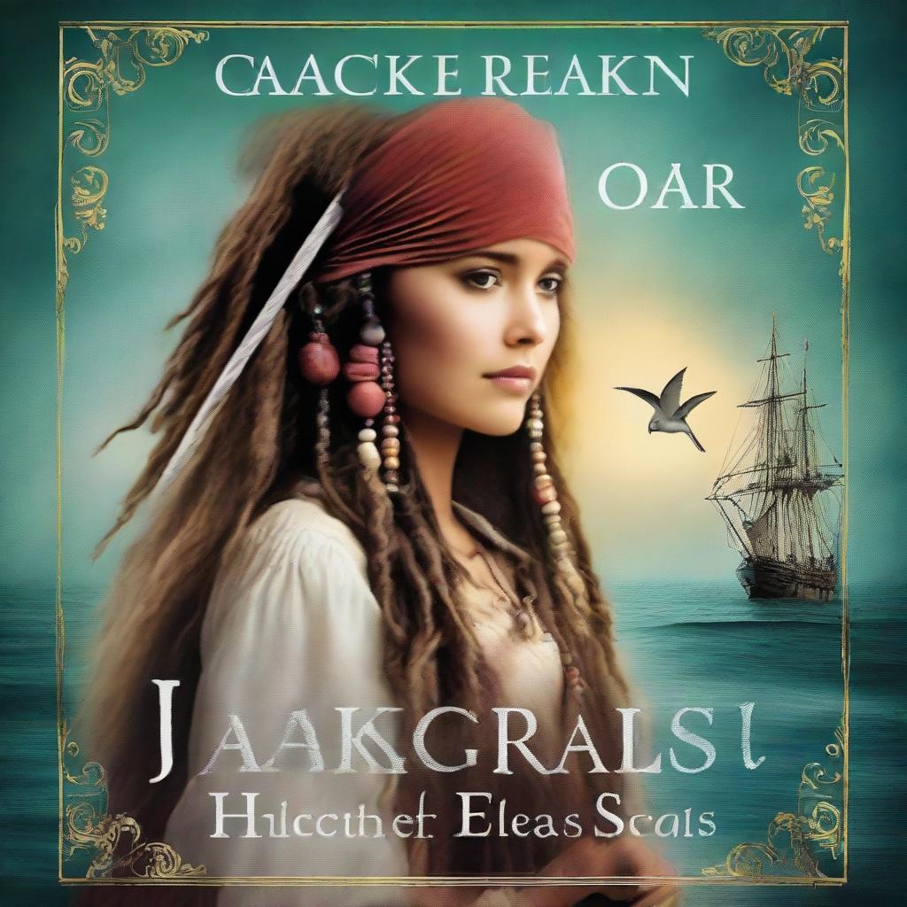 Create a professional-looking book cover featuring the side profile of Pearl Sparrow, who is Jack Sparrow's daughter