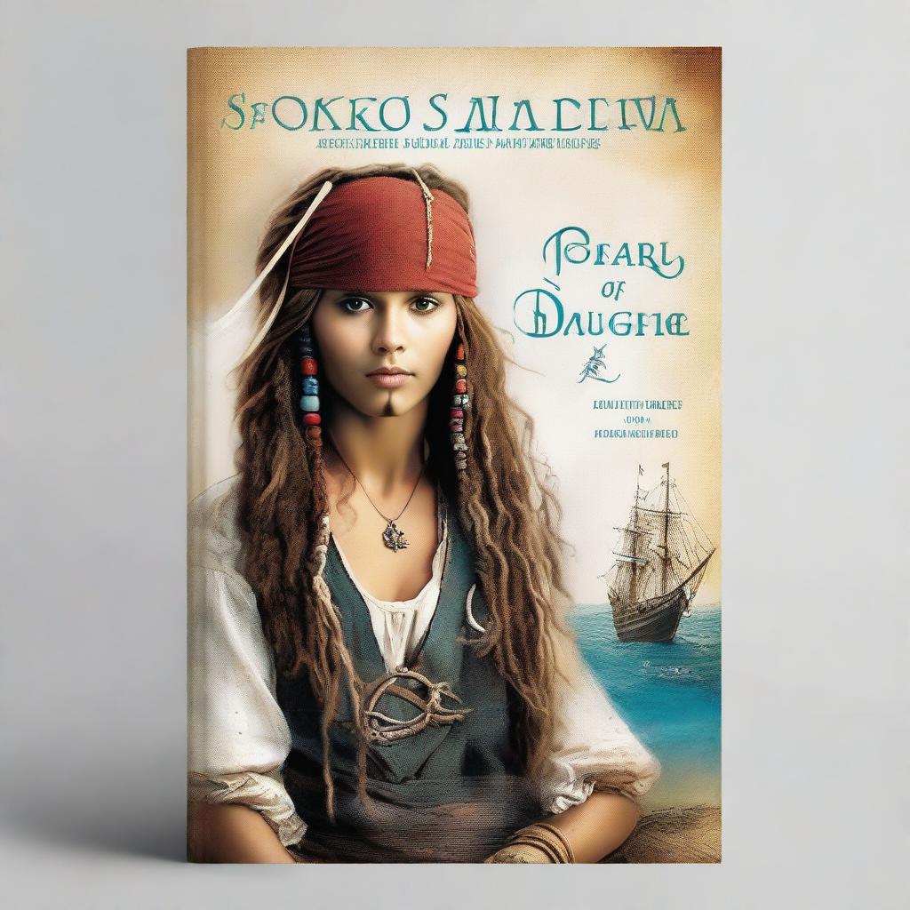 Create a professional-looking book cover featuring the side profile of Pearl Sparrow, who is Jack Sparrow's daughter