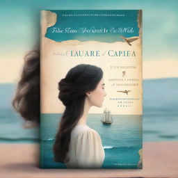 Create an aged but not too old book cover featuring a side profile of Pearl Sparrow, an 18-year-old who ran away from home and is now the captain of her own ship with long black hair