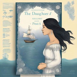 Create a more evolved book cover featuring a side profile of Pearl Sparrow, an 18-year-old who ran away from home and is now the captain of her own ship with long black hair