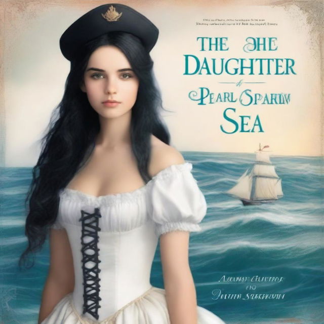 Create a book cover featuring Pearl Sparrow, an 18-year-old who ran away from home and is now the captain of her own ship