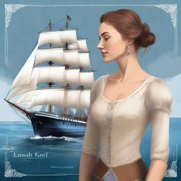 Create a book cover featuring Pearl Sparrow, the captainress of her ship