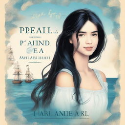 Create an image of a book cover featuring Pearl Sparrow, an 18-year-old who ran away from home and is now the captain of her own ship