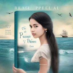 Create an image of a book cover featuring Pearl Sparrow, an 18-year-old who ran away from home and is now the captain of her own ship with long black hair