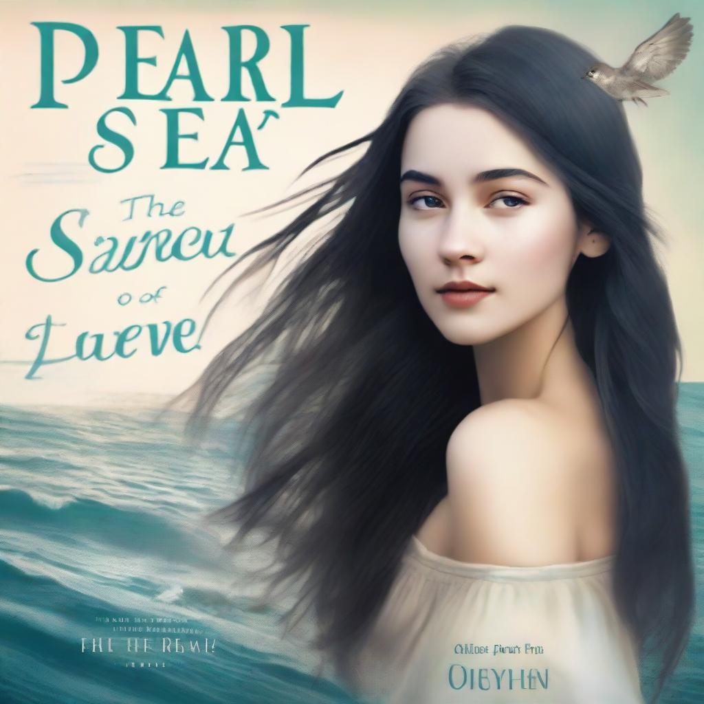 Create an image of a book cover featuring Pearl Sparrow, an 18-year-old who ran away from home and is now the captain of her own ship with long black hair