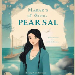 Create an image of a book cover featuring Pearl Sparrow, an 18-year-old who ran away from home and is now the captain of her own ship with long black hair