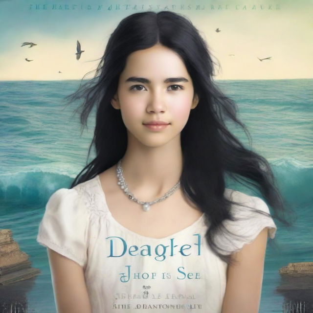 Create an image of a book cover featuring Pearl Sparrow, an 18-year-old who ran away from home and is now the captain of her own ship with long black hair