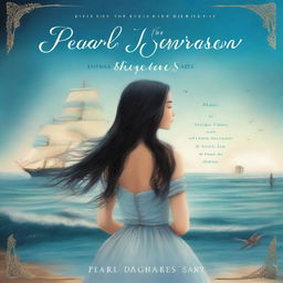 Create an image of a book cover featuring Pearl Sparrow, an 18-year-old who ran away from home and is now the captain of her own ship with long black hair