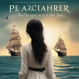 Create an image of a book cover featuring Pearl Sparrow, the 18-year-old daughter of Jack Sparrow