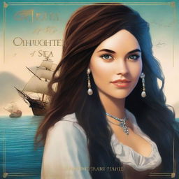 Create a book cover featuring Pearl Sparrow, an 18-year-old pirate with long black hair styled in a 90's blowout