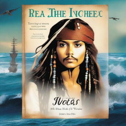 Create an image of a book cover where we see the back of Pearl Sparrow, Jack Sparrow's 18-year-old daughter