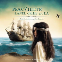Create an image of a book cover where we see the back of Pearl Sparrow, Jack Sparrow's 18-year-old daughter