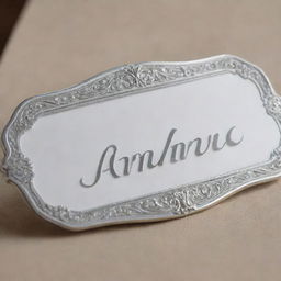 A silver nameplate with the name 'Ananya' engraved on it in a elegant cursive script.