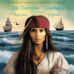 Create an image of a book cover where we see the back of Pearl Sparrow, Jack Sparrow's 18-year-old daughter