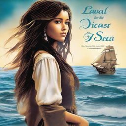 Create an image of a book cover where we see the back of Pearl Sparrow, Jack Sparrow's 18-year-old daughter