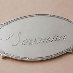 A silver nameplate with the name 'Ananya' engraved on it in a elegant cursive script.