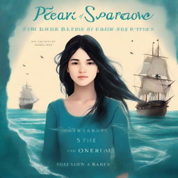 Create an image of a book cover featuring Pearl Sparrow, an 18-year-old who ran away from home and is now the captain of her own ship