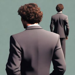 Generate an image showing the back of a mafia agent with curly hair