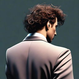 Generate an image showing the back of a mafia agent with curly hair