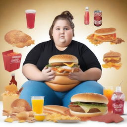 Generate an image that depicts the concept of teenage obesity and unbalanced diet