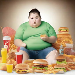 Generate an image that depicts the concept of teenage obesity and unbalanced diet