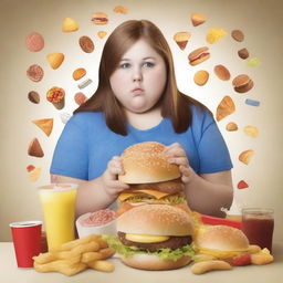 Generate an image that depicts the concept of teenage obesity and unbalanced diet