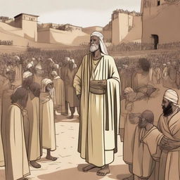 Illustrate an image depicting the scene where Nuh (Noah) is being sent to his people