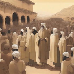 Illustrate an image depicting the scene where Nuh (Noah) is being sent to his people