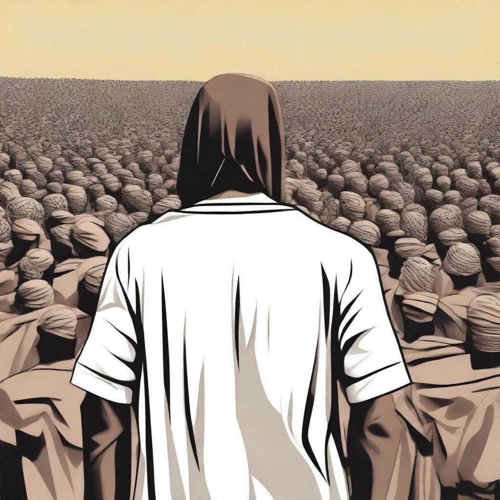 Create an image where Nuh (Noah) is standing in front of his people, who are all opposing him