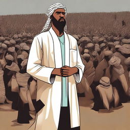 Create an image where Nuh (Noah) is standing in front of his people, who are all opposing him