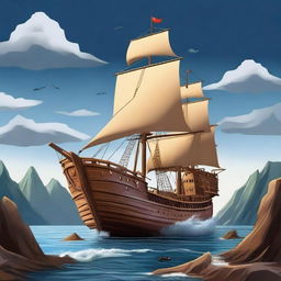 Create an image where Prophet Nuh (Noah) is constructing a large ship on top of a mountain