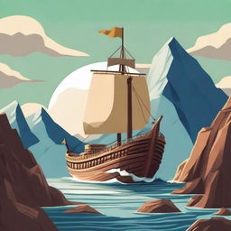 Create an image where Prophet Nuh (Noah) is constructing a large ship on top of a mountain