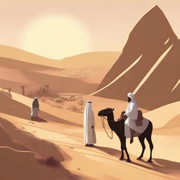 Illustrate a scene where the prophet Hud is being sent to the people of 'Ad in the land of Ahqaf